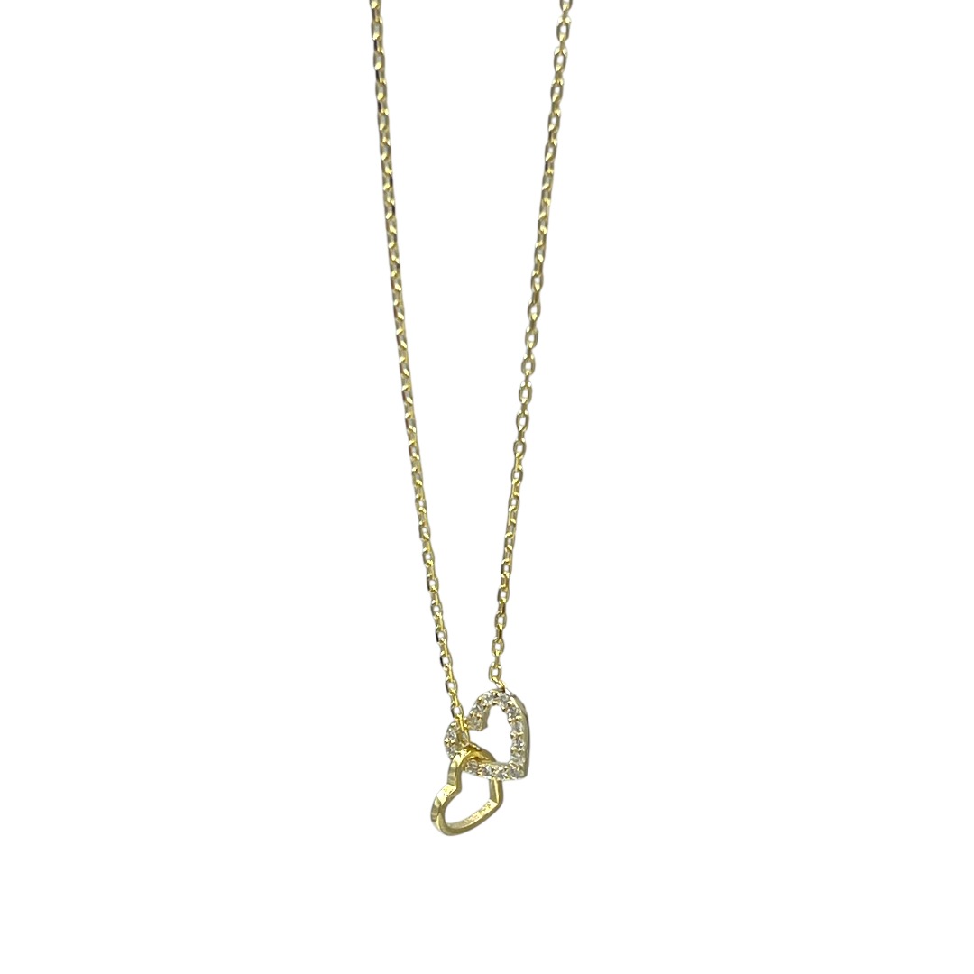 IMG_4988 Κολιέ double heart gold από ασήμι 925° - Image 1