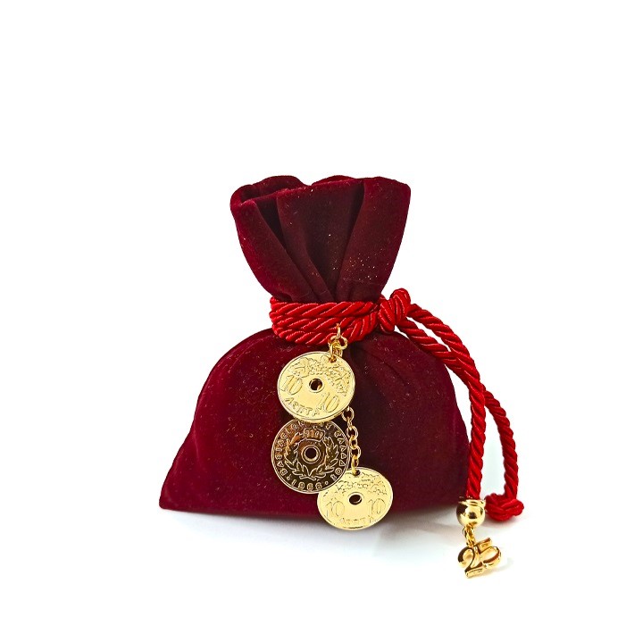 gt4238 Γούρι επιτραπέζιο πουγκί βελούδινο με δεκάρες - Image 1