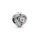 Charm pink crown heart για βραχιόλι από ασήμι 925°