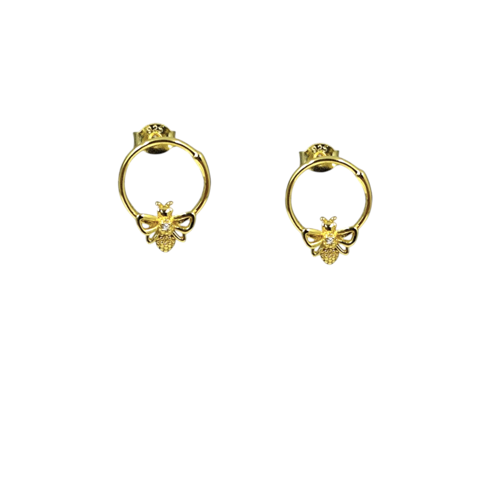 IMG_20250318_101433 Σκουλαρίκια χρυσά μέλισσες από ασήμι 925° - Image 1