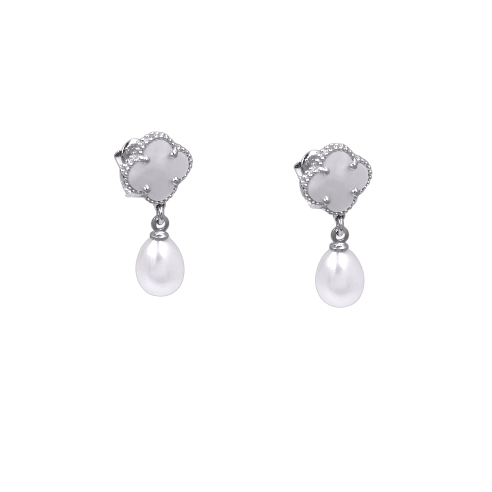 IMG_20250318_101836 Σκουλαρίκια white clovers κρεμαστά από ασήμι 925° - Image 1