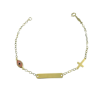 Ταυτότητα βραχιόλι χρυσό με ροζ ματάκι και σταυρό σε Κ9