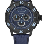 NAUTICA Chronograph Black Stainless Steel Blue Leather Strap A18644G