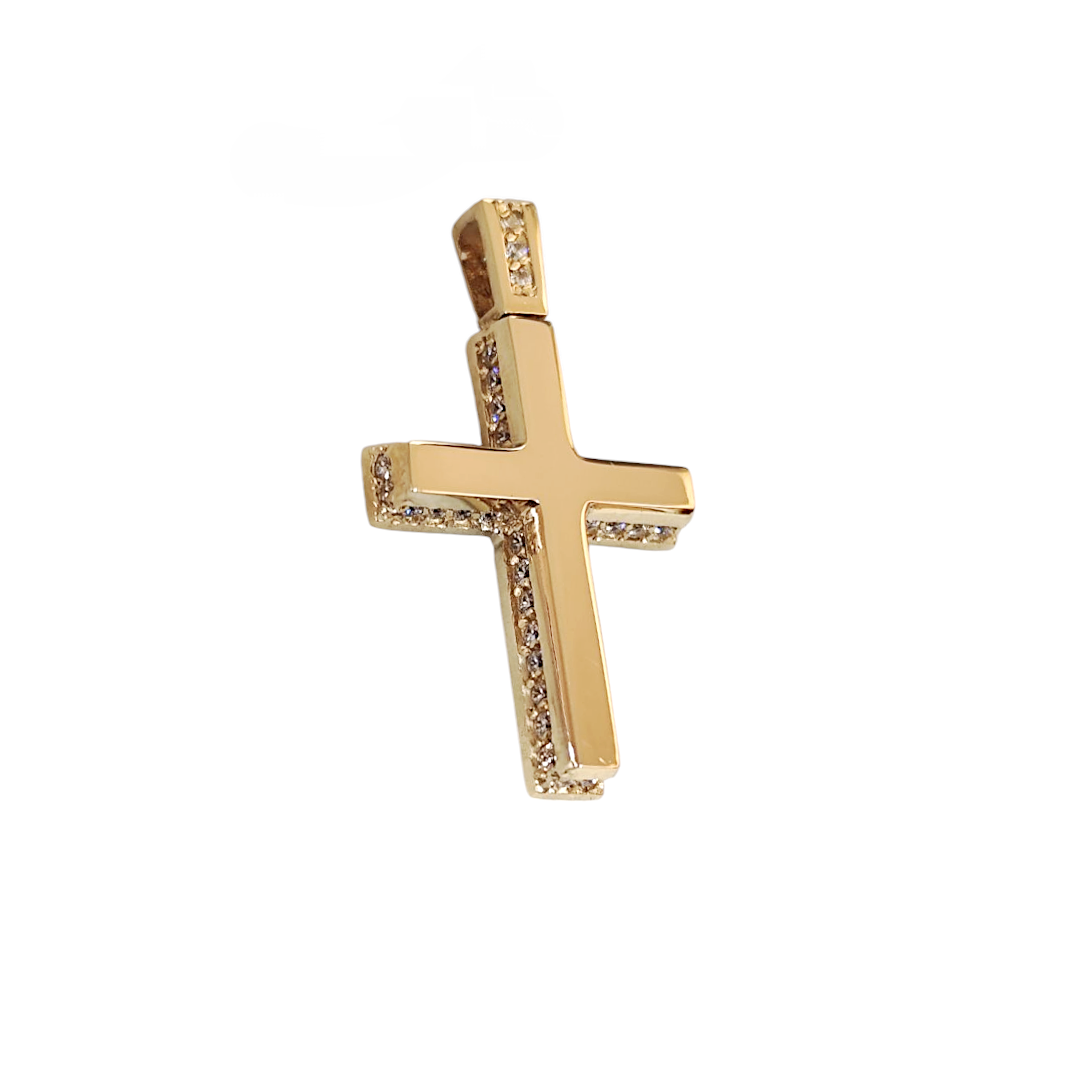 IMG_20250605_110052 Γυναικείος σταυρός Val'oro διπλής όψης με λευκά ζιργκόν από χρυσό Κ14 - Image 1