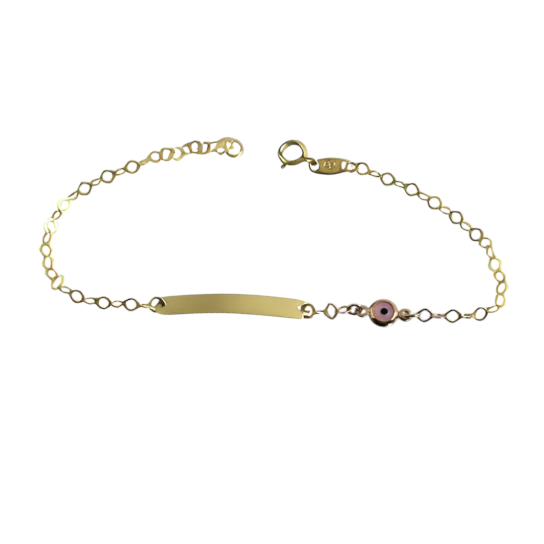 91aeb1c7-aa93-452a-a110-f75952edc777 Ταυτότητα βραχιόλι χρυσό με ροζ ματάκι σε Κ9 - Image 1