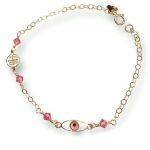 Βραχιόλι χρυσό με ματάκι και κωνσταντινάτο σε Κ9