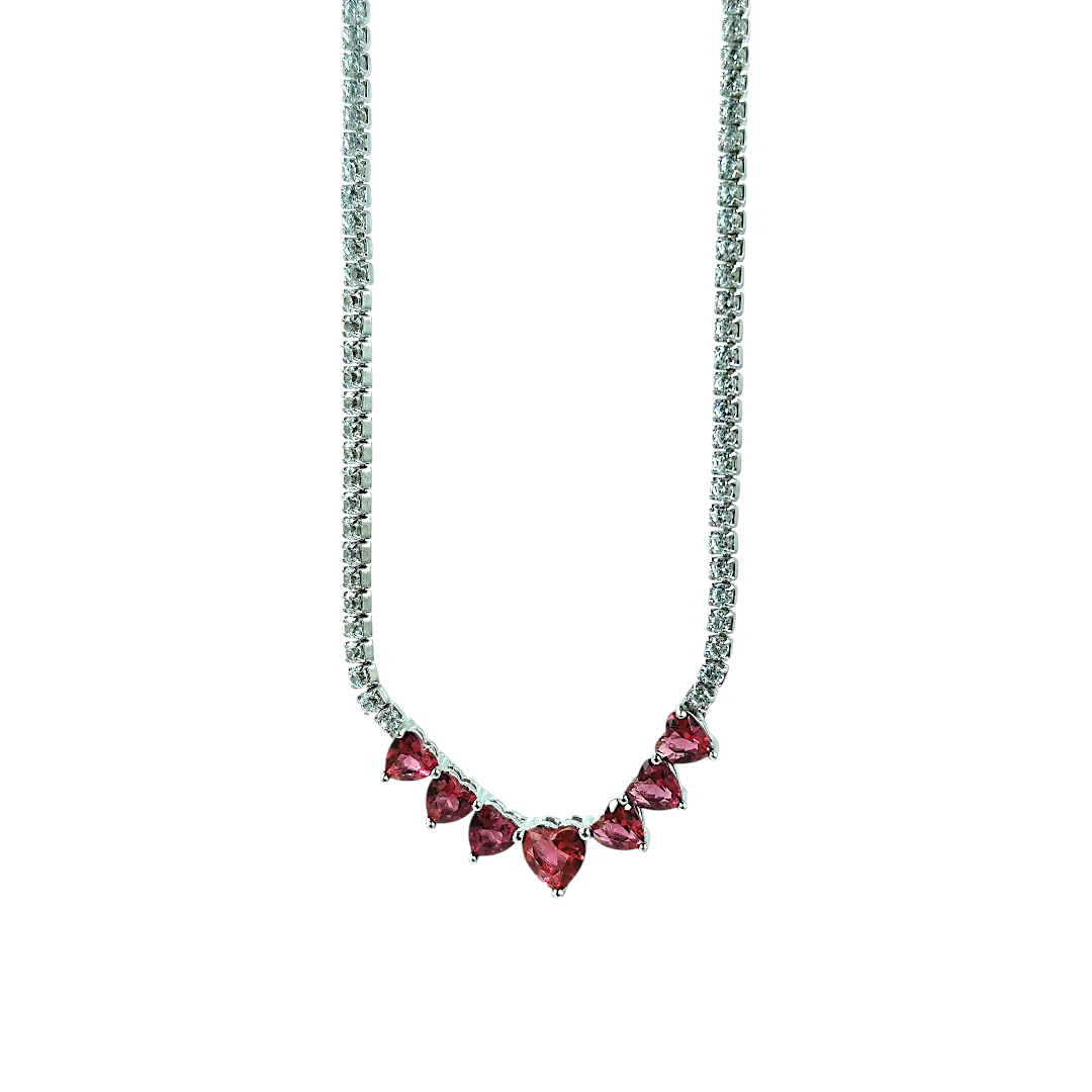 IMG_20250910_120709 Κολιέ ριβιέρα red hearts με λευκά ζιργκόν από ασήμι 925° - Image 1