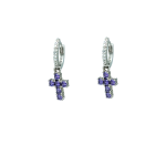 Σκουλαρίκια cross purple hoops με ζιργκόν από ασήμι 925°