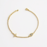 Βραχιόλι χρυσό με ματάκι και σταυρό από ασήμι 925°