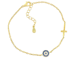 Βραχιόλι χρυσό με στόχο και σταυρό από ασήμι 925°