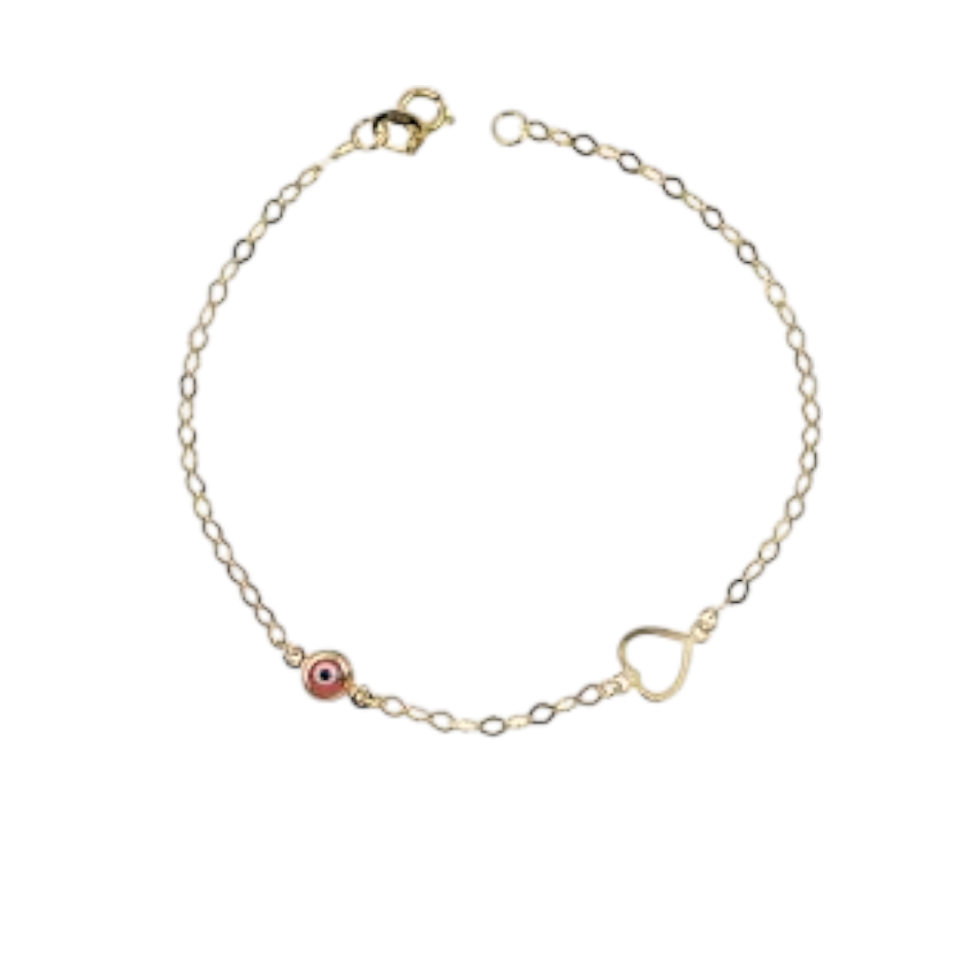thumb_19567 Βραχιόλι χρυσό με ροζ ματάκι και καρδια Κ9 - Image 1
