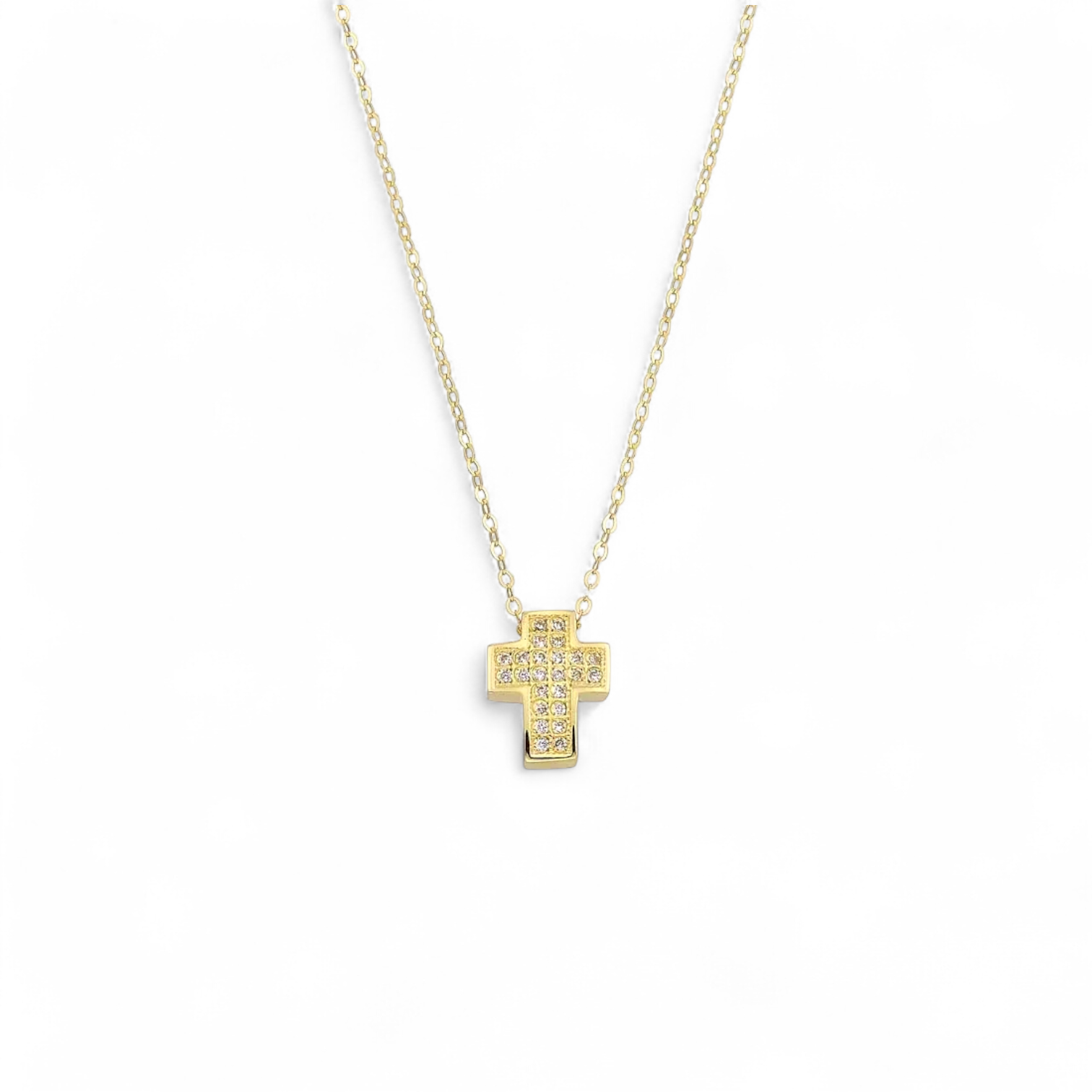 xruso-kolie-gunaikeio--stauro--klxr555 (1) Κολιέ χρυσό σταυρός με ζιργκόν σε Κ9 - Image 1