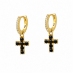 Σκουλαρίκια cross gold hoops με ζιργκόν από ασήμι 925°