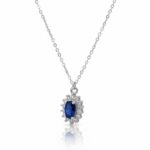 Κολιέ λευκόχρυσό blue oval ροζέτα σε Κ9