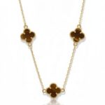 Kολιέ triple tiger eye Clover από ασήμι 925°