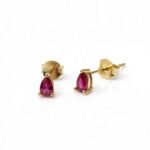 Σκουλαρίκια χρυσά fuchsia μονόπετρα από ασήμι 925°