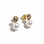 Σκουλαρίκια gold pearl ζιργκόν από ασήμι 925°