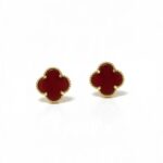 Σκουλαρίκια gold carnelian clovers από ασήμι 925°