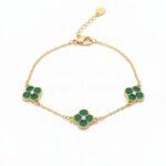Βραχιόλι CLOVERS με μαλαχίτη από ασήμι επιχρυσωμένο 925°